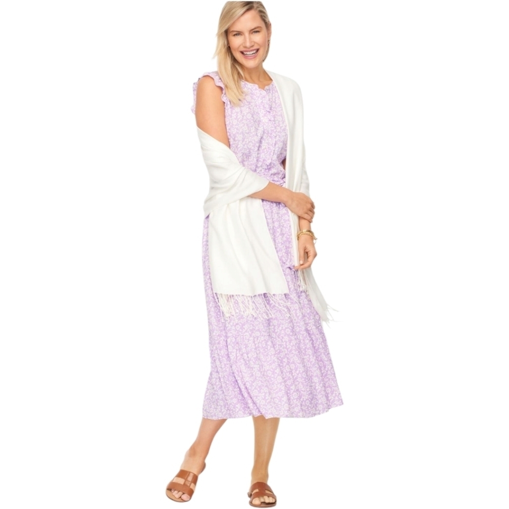 New Talbots Floral Vines Tiered Midi Dress